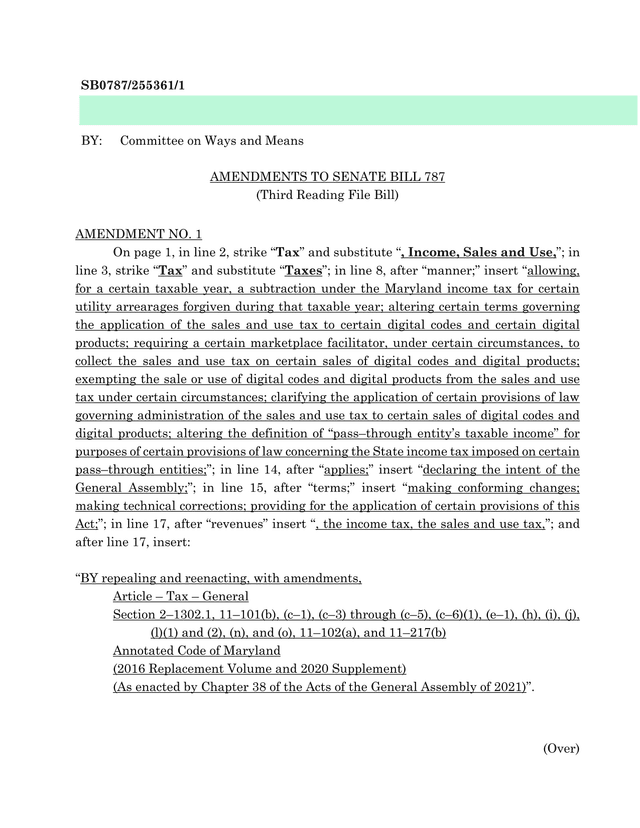 Amendments To Senate Bill 787 screenshot