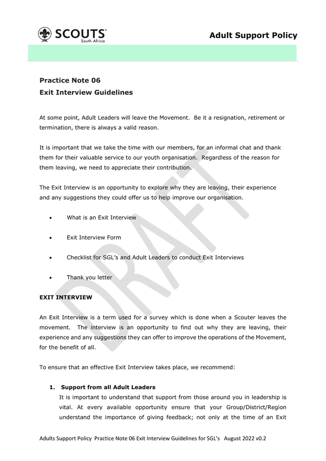 Exit Interview Guidelines screenshot