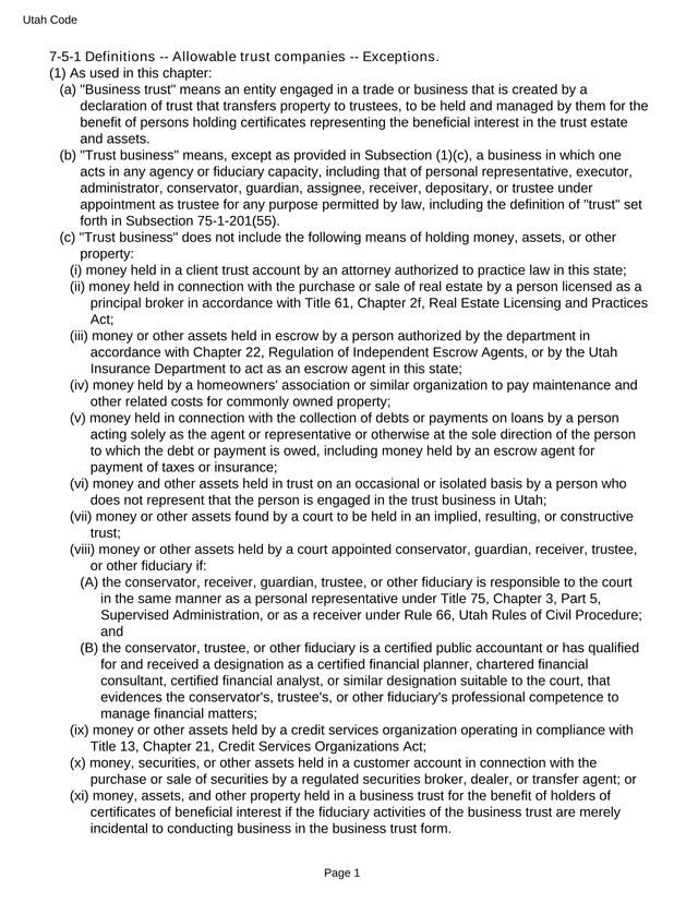 Utah Code 7 5 1 screenshot