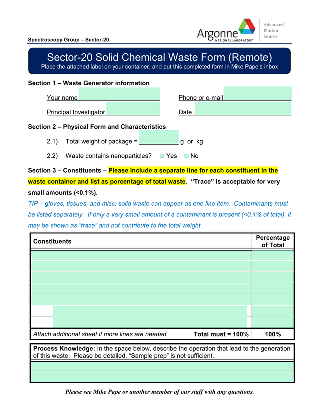 Sector 20 Solid Chemical Waste Form screenshot