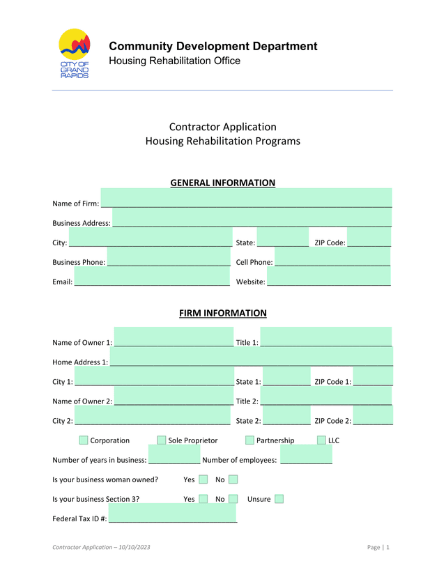 Contractor Application screenshot