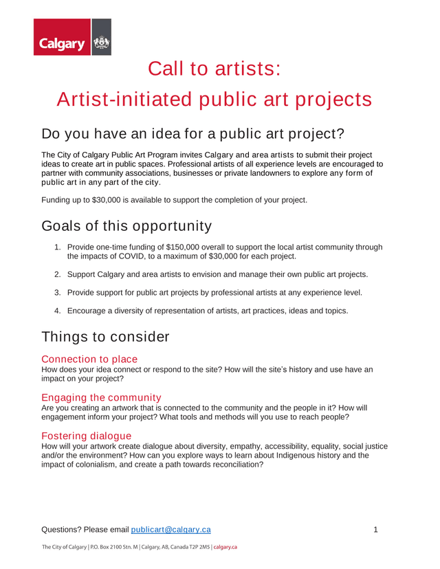 Call To Artists Artist Initiated Public Art Projects screenshot