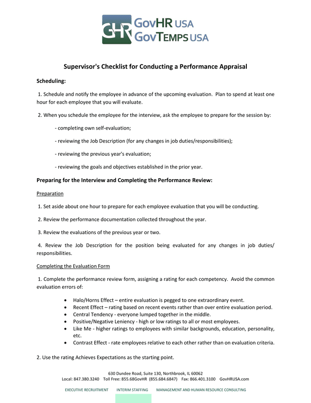 SupervisorS Checklist For Conducting A Performance Appraisal screenshot