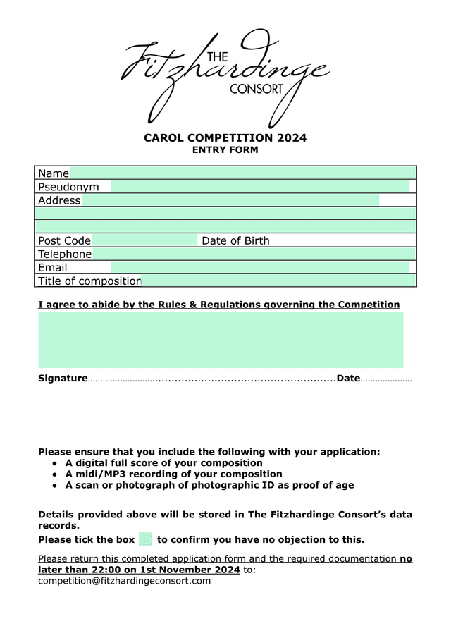 CAROL COMPETITION 2024 ENTRY FORM screenshot