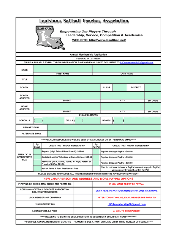 Annual Membership Application screenshot