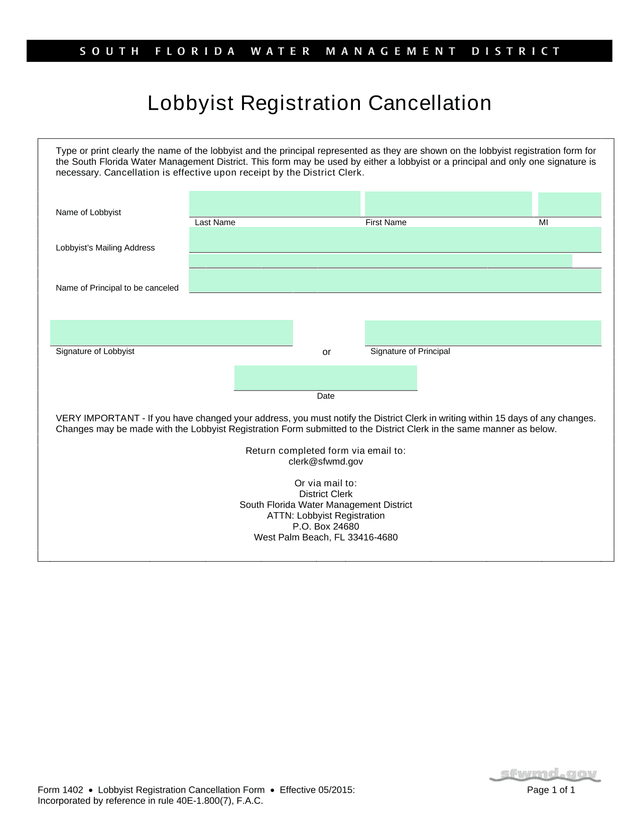 Lobbyist Registration Cancellation Form screenshot
