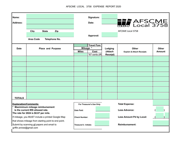 AFSCME LOCAL 3758 EXPENSE REPORT 2020 screenshot