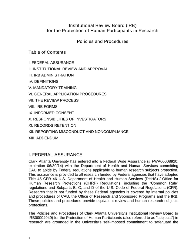 Institutional Review Board (IRB) Policies And Procedures screenshot