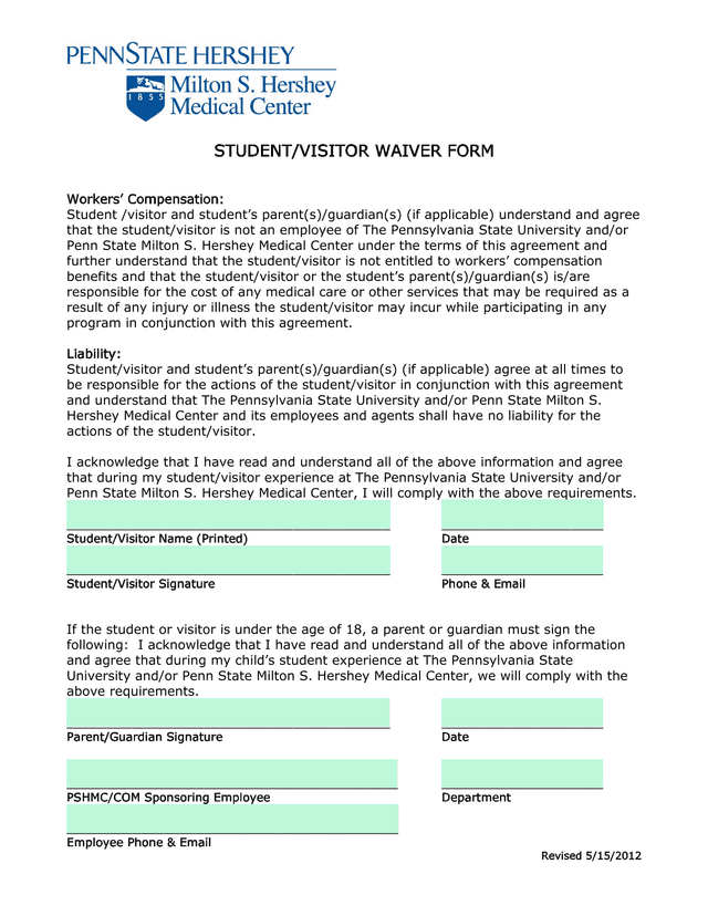 STUDENTVISITOR WAIVER FORM screenshot