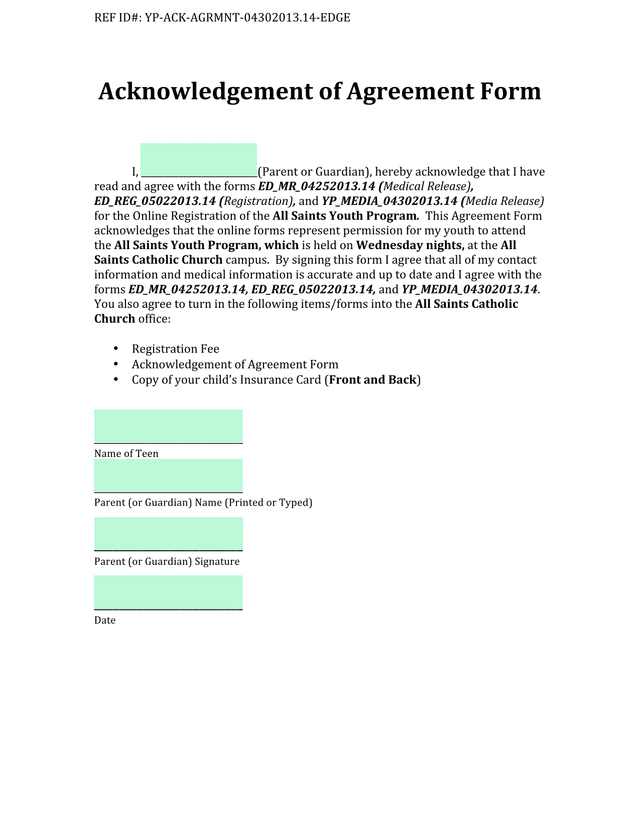 Acknowledgement Of Agreement Form screenshot