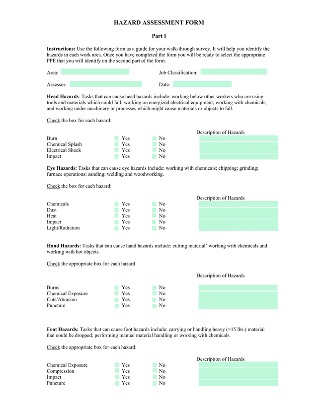 HAZARD ASSESSMENT FORM screenshot