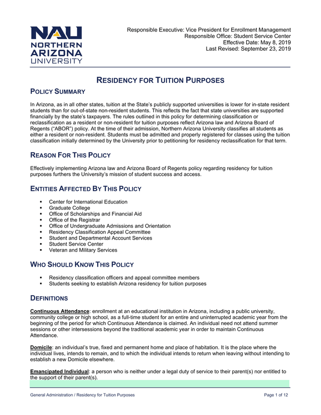 Residency For Tuition Purposes screenshot