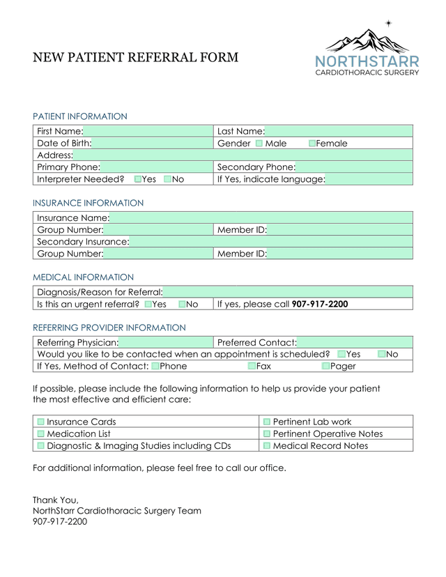 NEW PATIENT REFERRAL FORM screenshot