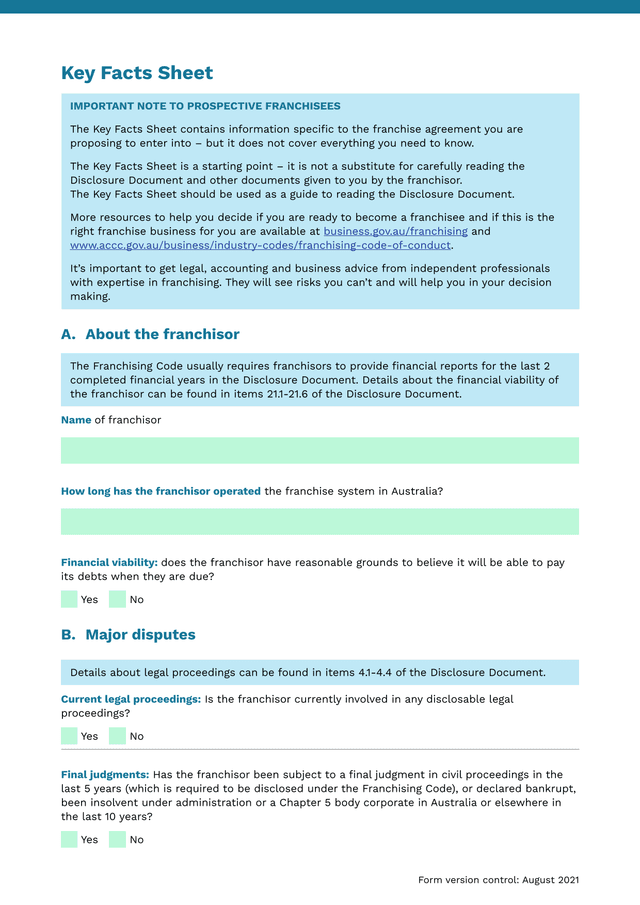 Key Facts Sheet screenshot