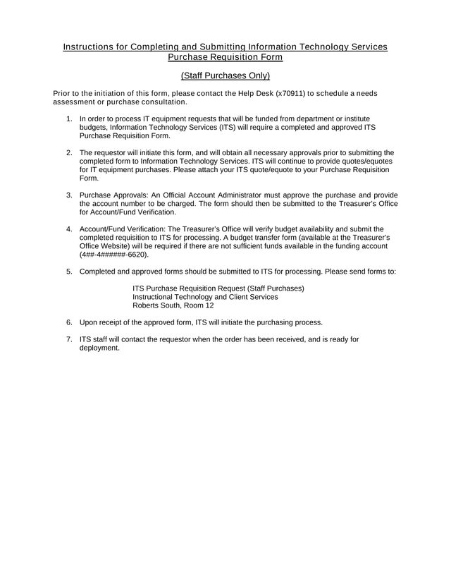 Information Technology Services Purchase Requisition Form screenshot
