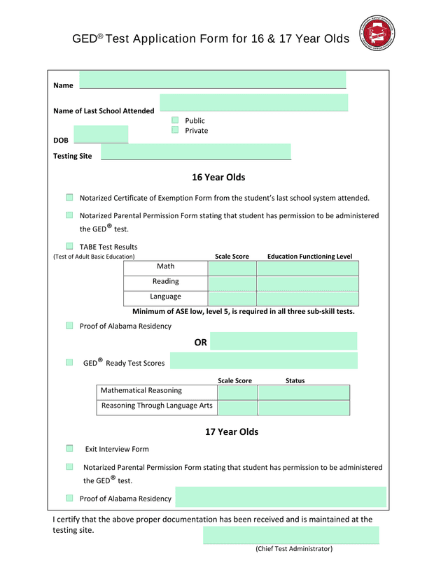 GED Test Application Form For 16  17 Year Olds screenshot