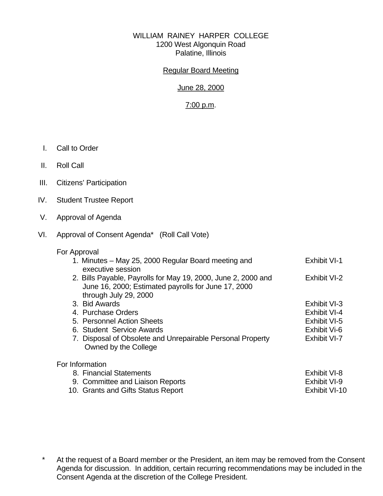 William Rainey Harper College Regular Board Meeting Agenda screenshot
