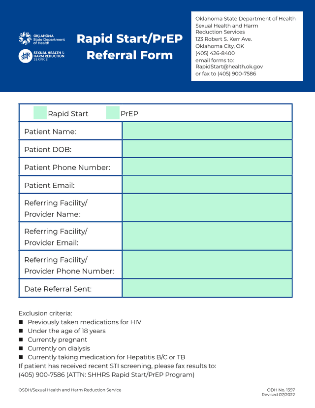 Rapid StartPrEP Referral Form screenshot