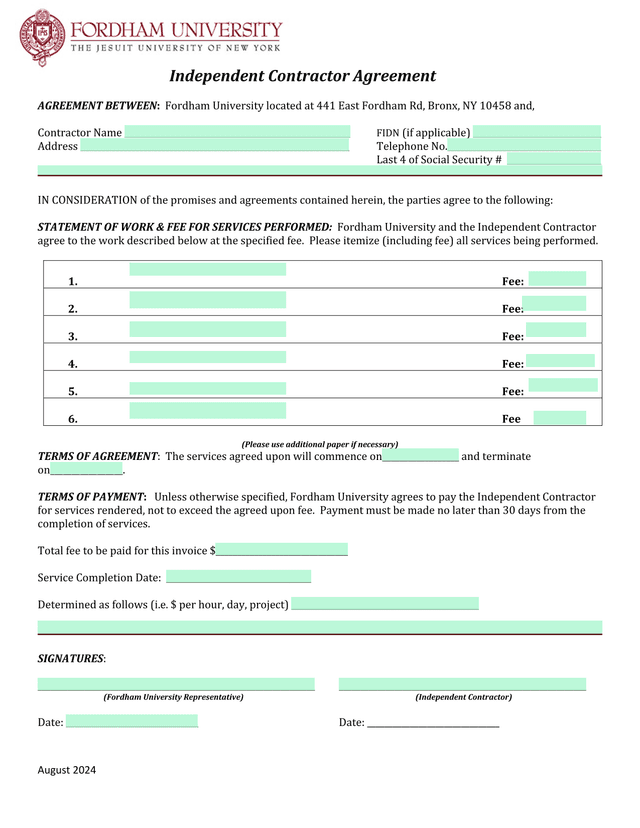 Independent Contractor Agreement screenshot