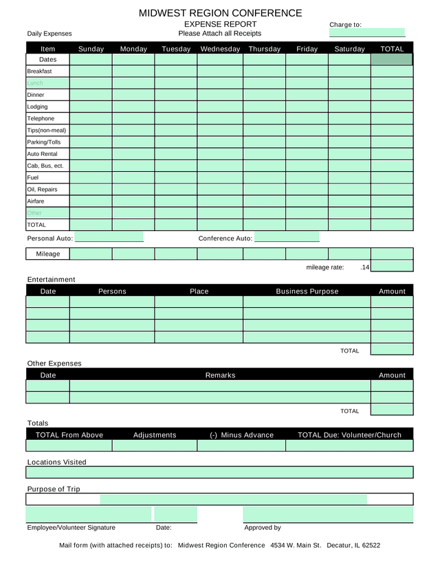 MIDWEST REGION CONFERENCE EXPENSE REPORT screenshot