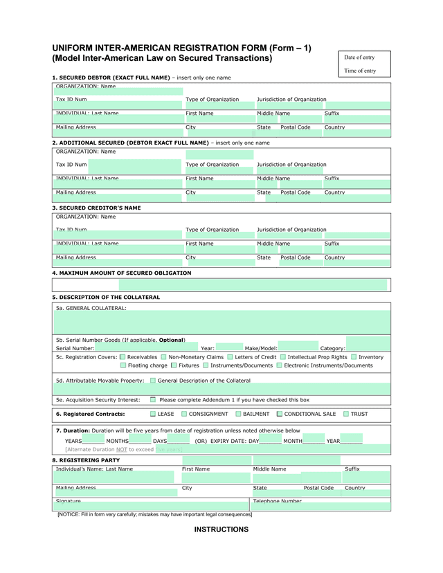 Uniform Inter American Registration Form (Form   1) screenshot