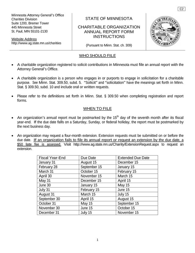 Charitable Organization Annual Report Form screenshot