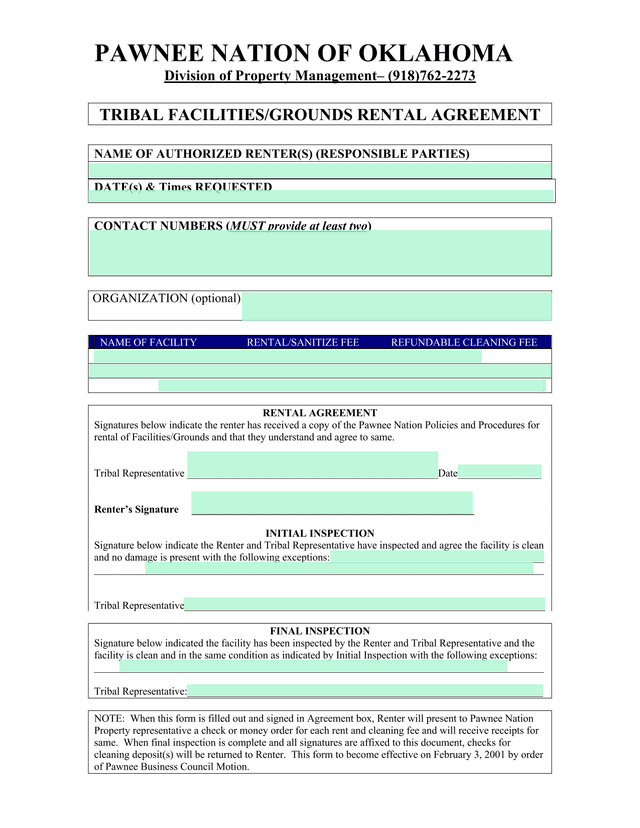 TRIBAL FACILITIESGROUNDS RENTAL AGREEMENT screenshot