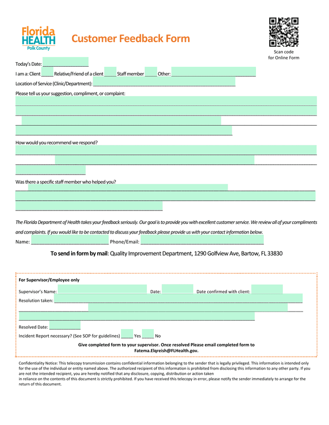 Customer Feedback Form screenshot