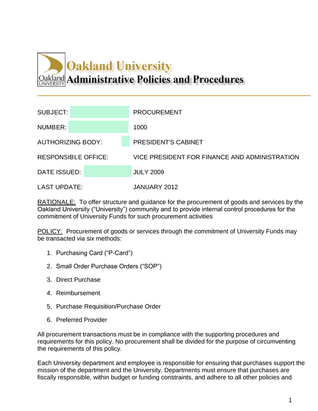 Procurement Policy screenshot