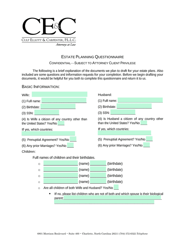 Estate Planning Questionnaire screenshot