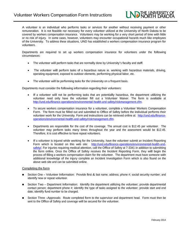 Volunteer Workers Compensation Form Instructions screenshot