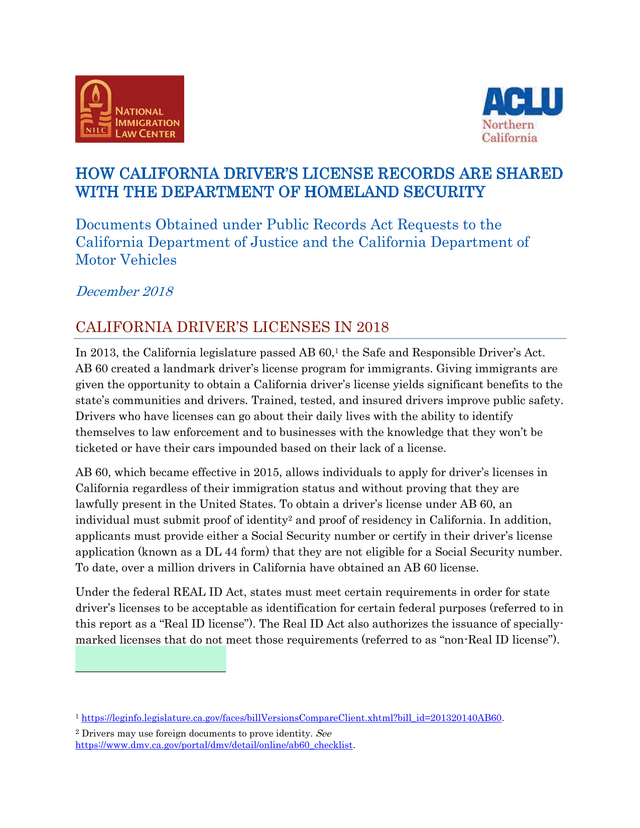 How California DriverS License Records Are Shared With The Department Of Homeland Security screenshot