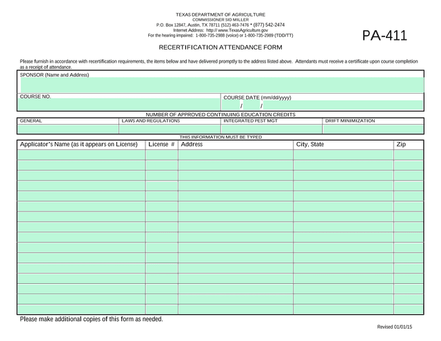 Recertification Attendance Form screenshot