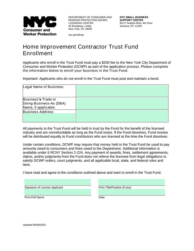 Home Improvement Contractor Trust Fund Enrollment screenshot