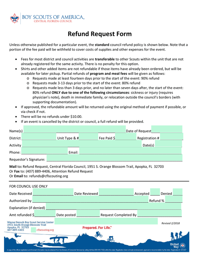 Refund Request Form screenshot