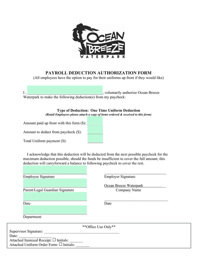 Payroll Deduction Authorization Form screenshot