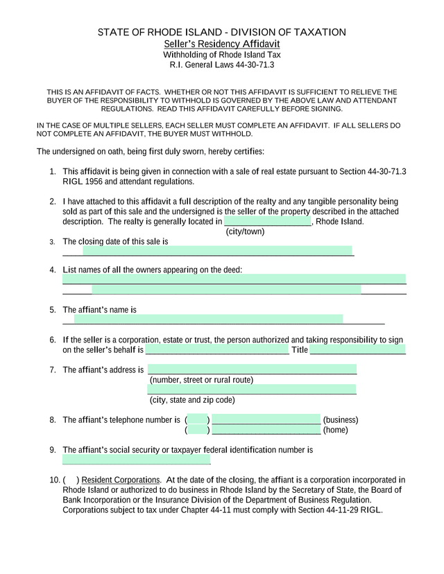 SellerS Residency Affidavit screenshot