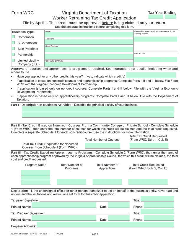 Worker Retraining Tax Credit Application screenshot