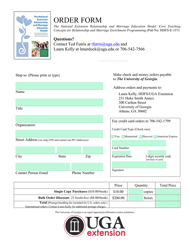 Order Form The National Extension Relationship And Marriage Education Model screenshot