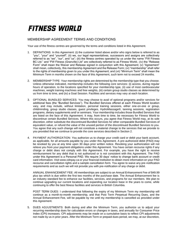 MEMBERSHIP AGREEMENT TERMS AND CONDITIONS screenshot