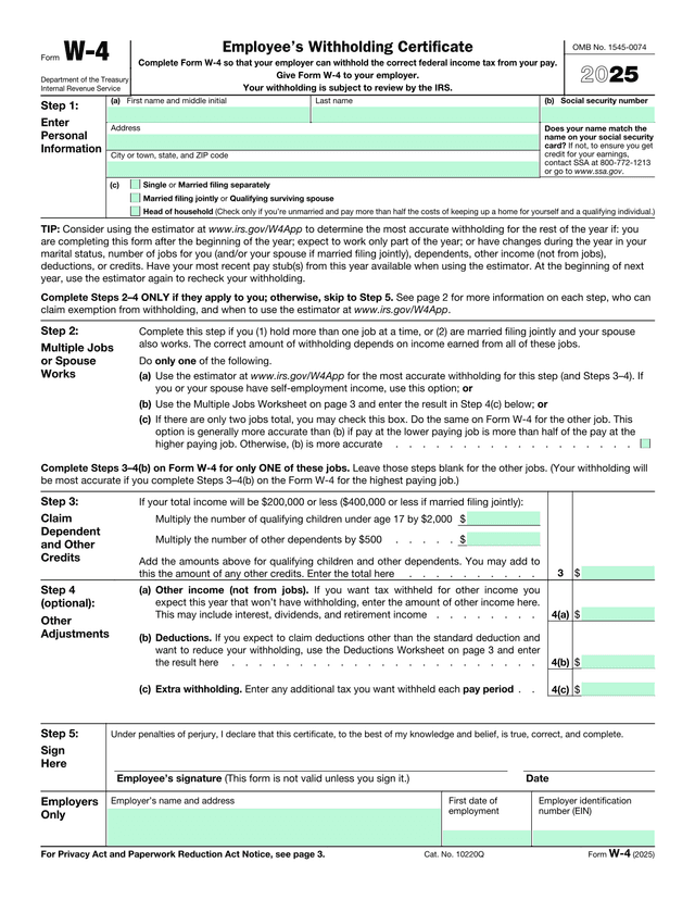 EmployeeS Withholding Certificate (W 4) screenshot