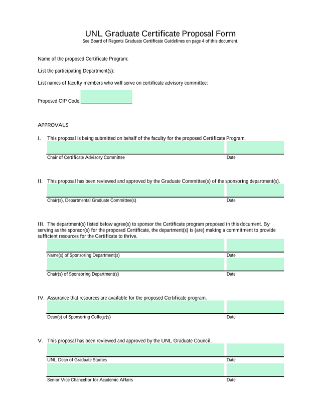 UNL Graduate Certificate Proposal Form screenshot