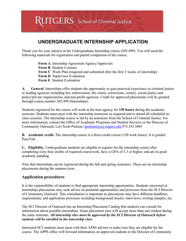Undergraduate Internship Application screenshot