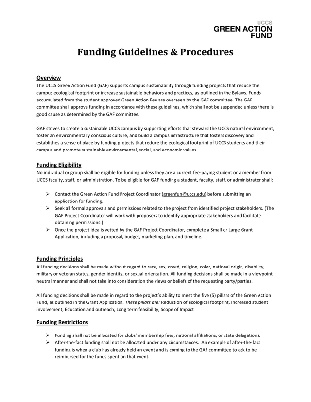 Funding Guidelines  Procedures screenshot
