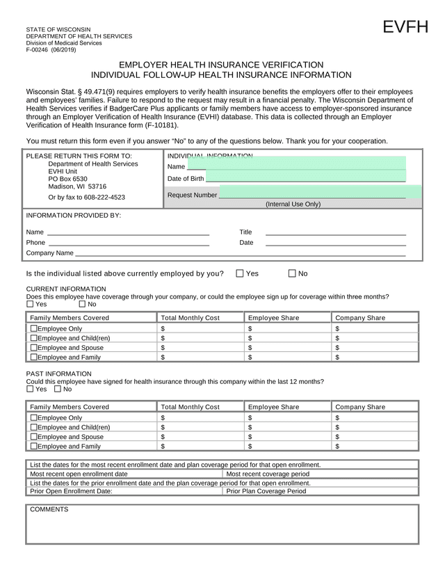 Employer Health Insurance Verification Individual Follow Up Health Insurance Information screenshot