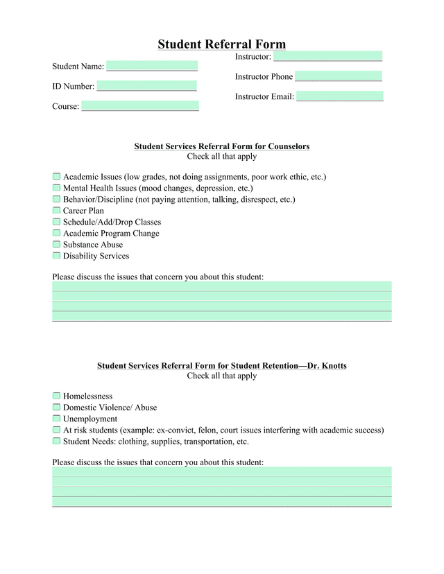 Student Referral Form screenshot