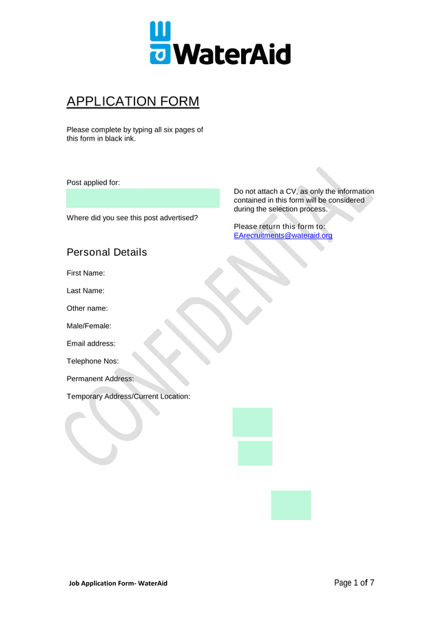 Job Application Form   WaterAid screenshot