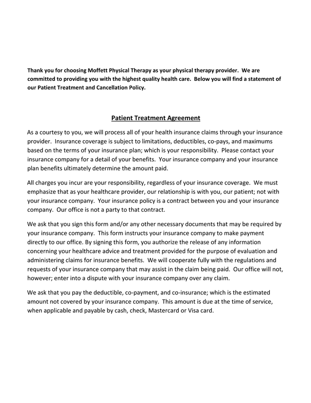 Patient Treatment And Cancellation Policy screenshot