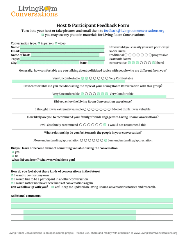 Host  Participant Feedback Form screenshot
