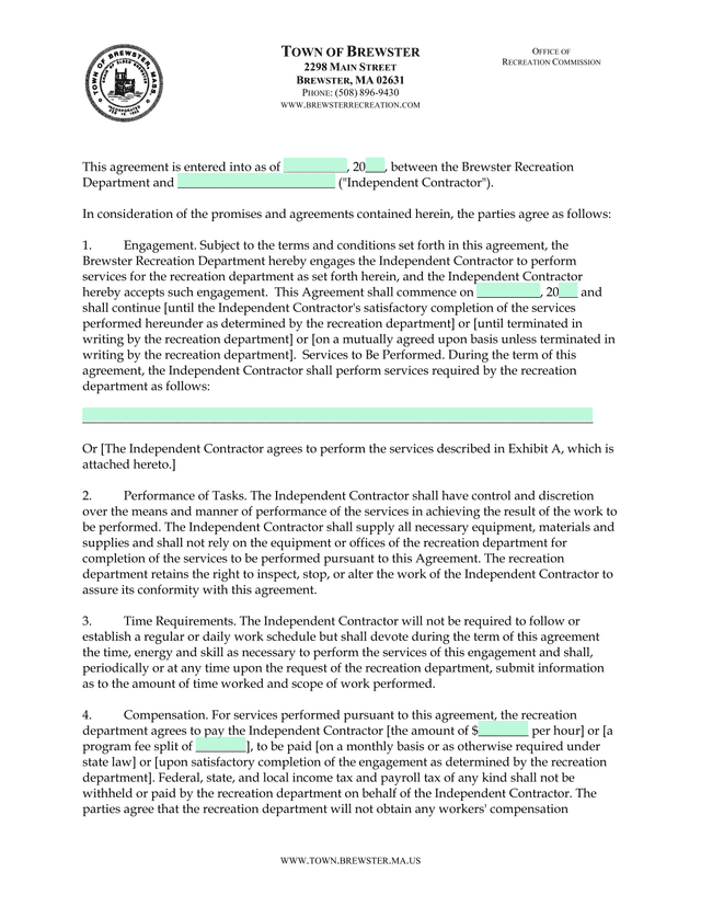 Independent Contractor Agreement screenshot
